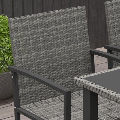 Pakeri Dark Grey Rattan 4 Seater Outdoor Dining Set With Tempered Glass Table And Chairs