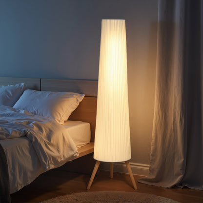 Liletti Natural Wood and White Fabric 3 Level Tripod Scandi Floor Lamp