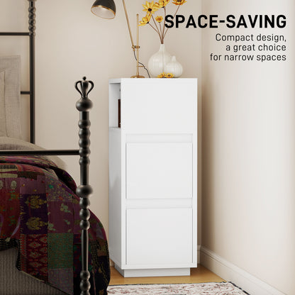 Nineso Valu White Slim Bedside Table With 2 Drawers And Open Shelf