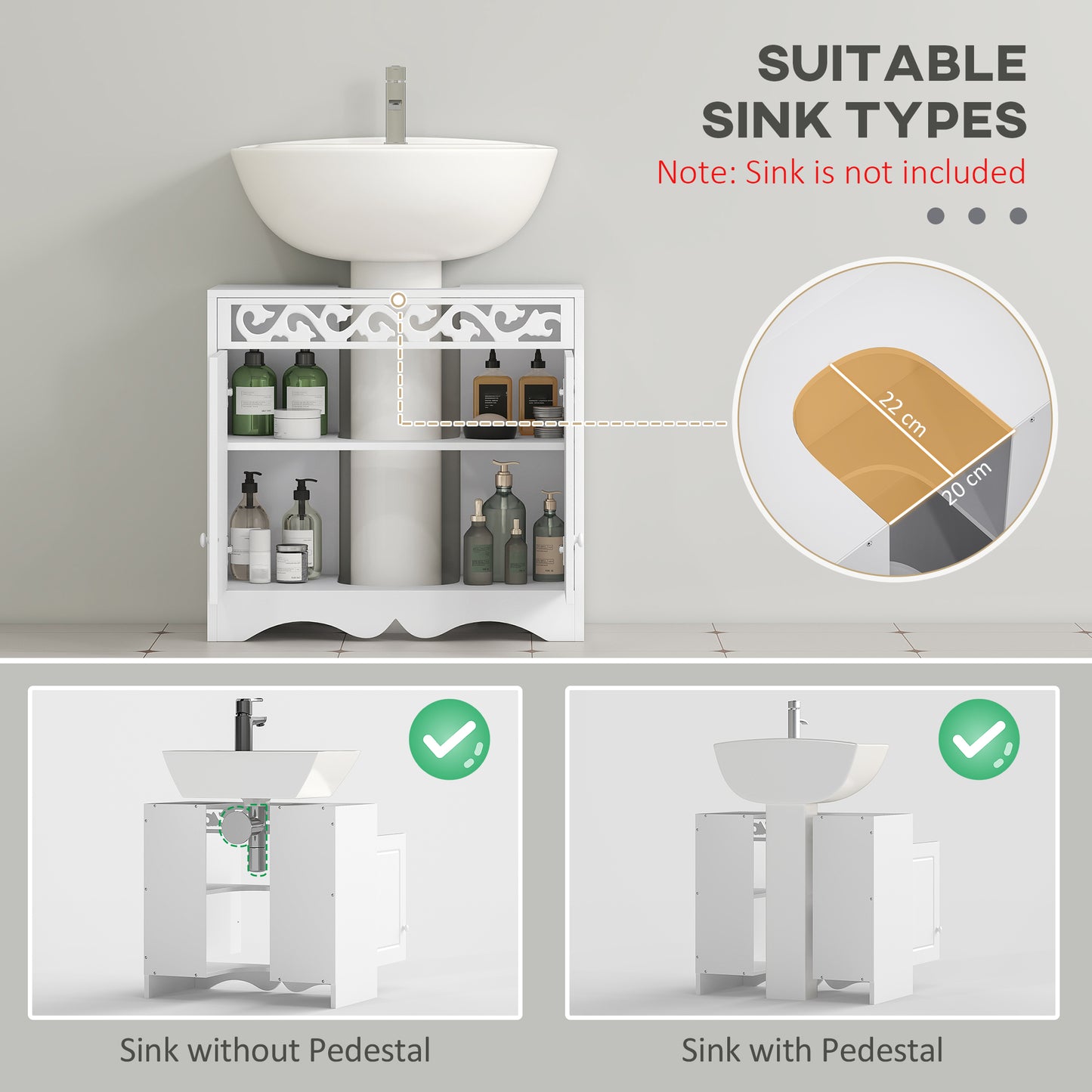 Seni Under Sink Bathroom Storage Cabinet With Double Doors In Wood Finish