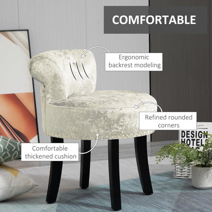 Salami Beige Velvet Dressing Table Stool With Rubber Wood Legs