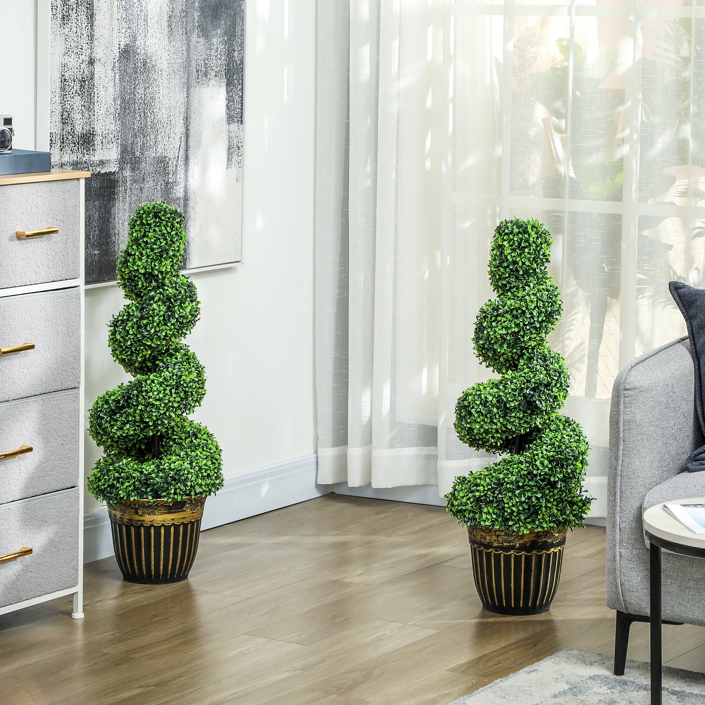 Kayoyo Set Of 2 Artificial Spiral Boxwood Topiary Trees For Decorative Placement