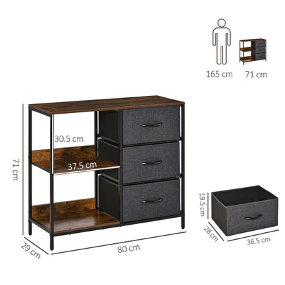 Disabapa Fabric And Wood Black Storage Chest With 3 Drawers And 2 Display Shelves