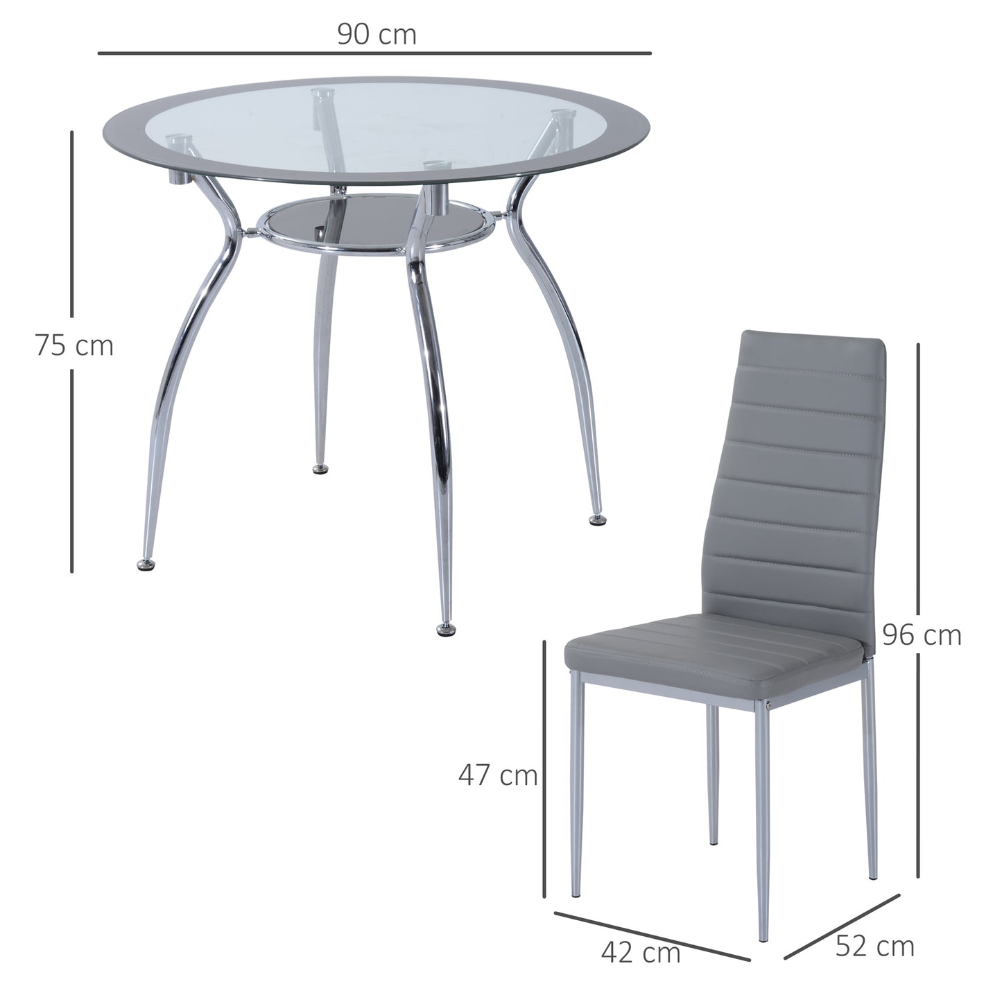 Dinika Metal And Glass Grey 5 Piece Dining Table Set With Padded Chairs