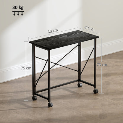 Ziyozi 80cm Metal and Wood Black Folding Desk On Lockable Wheels