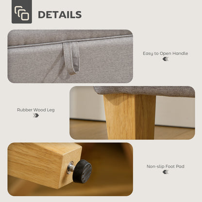 Solo Linen Light Grey Storage Footstool With Storage Natural Wooden Legs