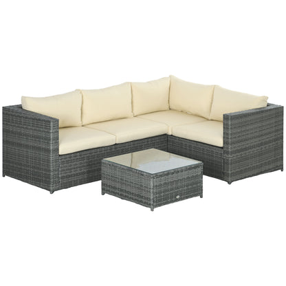 Sapana Rattan Grey and Cream 4 Seater Corner Garden Sofa Set With Glass Top Table