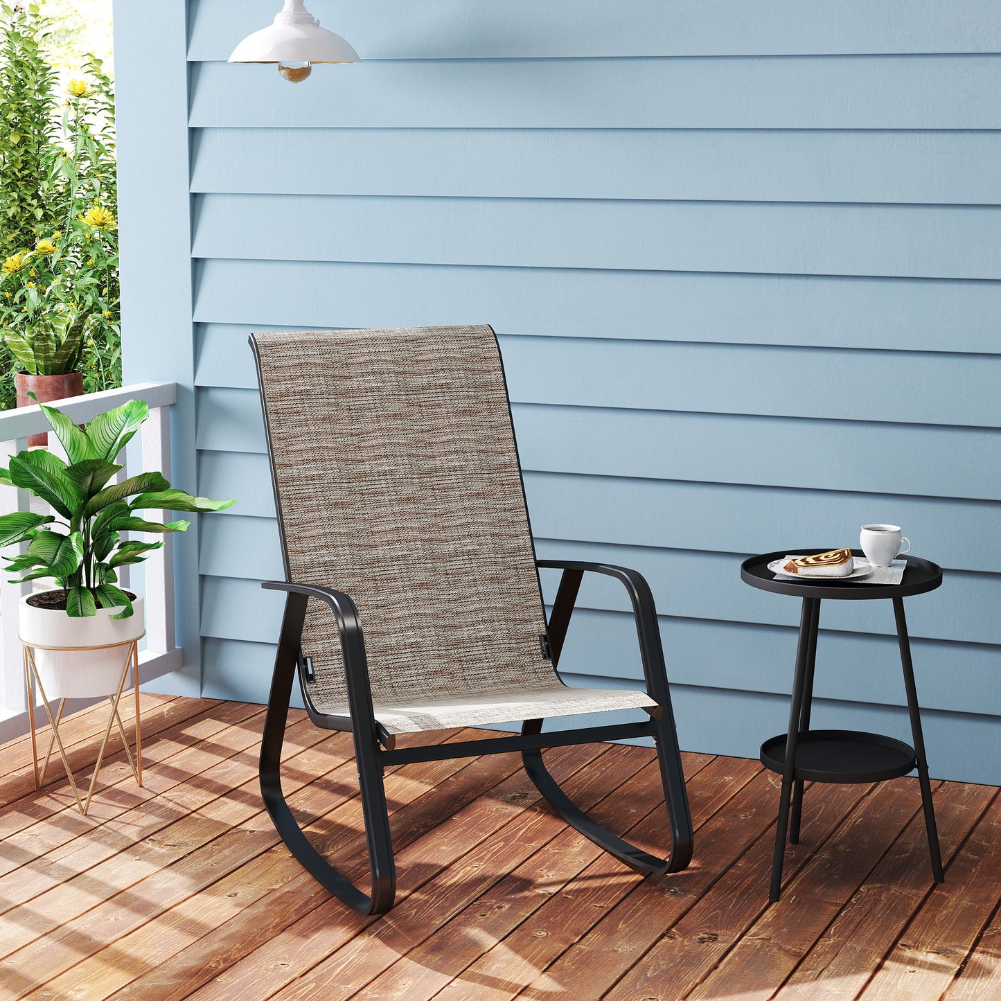 Leke Fizi Metal Light Brown Single Outdoor Rocking Garden Chair