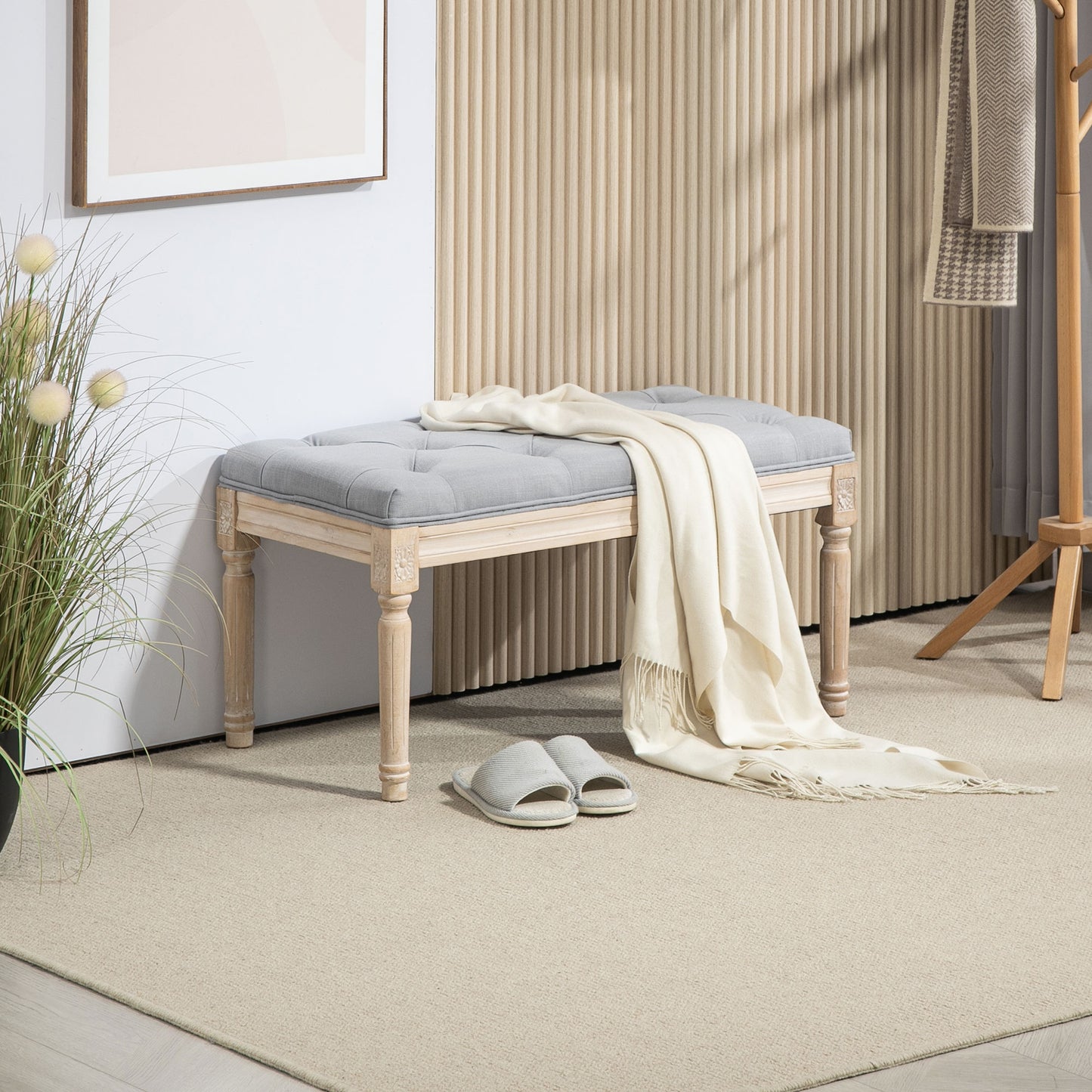 Vero Vintage Style Natural and Light Grey Wooden Bed End Bench