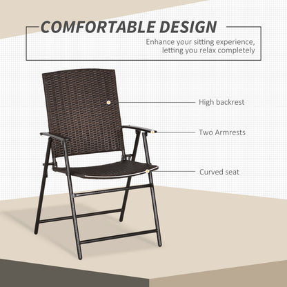 Soto Rattan Brown Set Of 2 Folding Outdoor Garden Dining Chairs