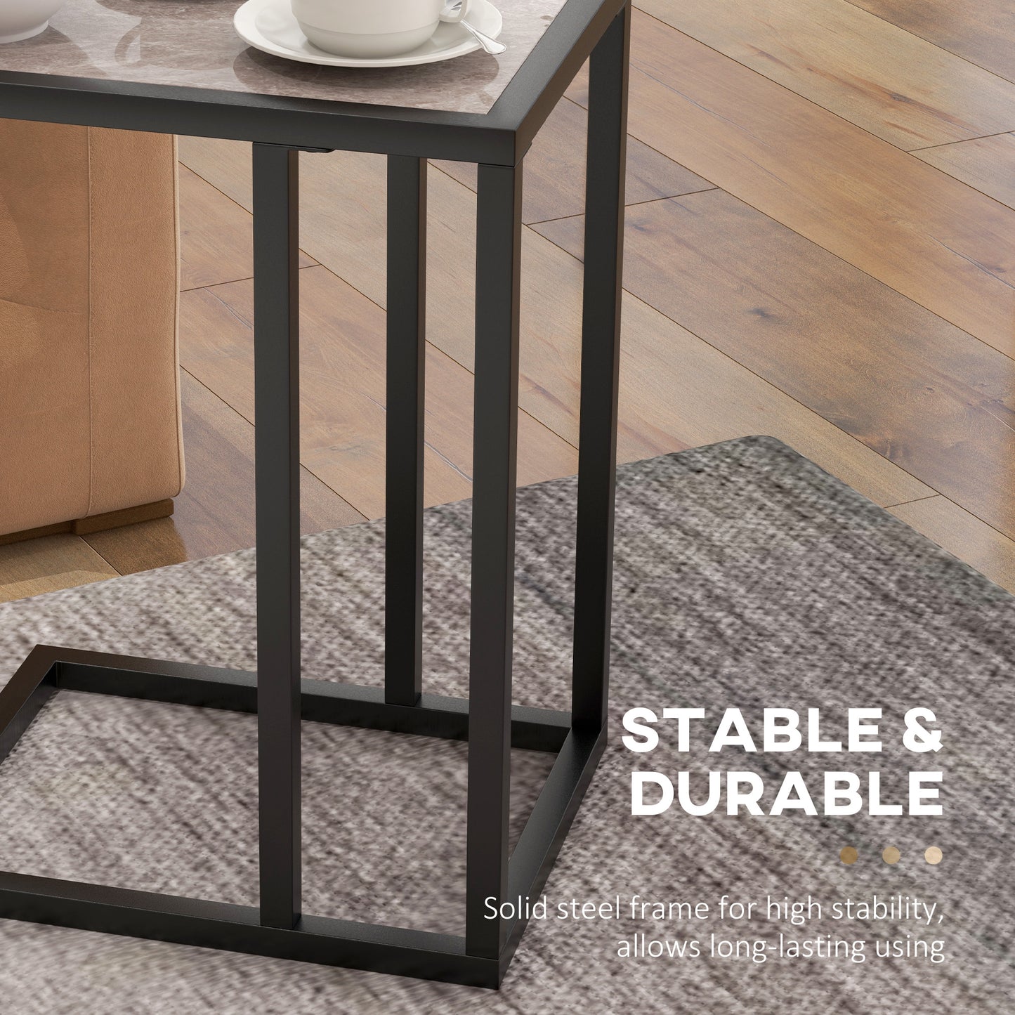 Nonili Metal And Wooden Grey Side Table With Marble Effect Top