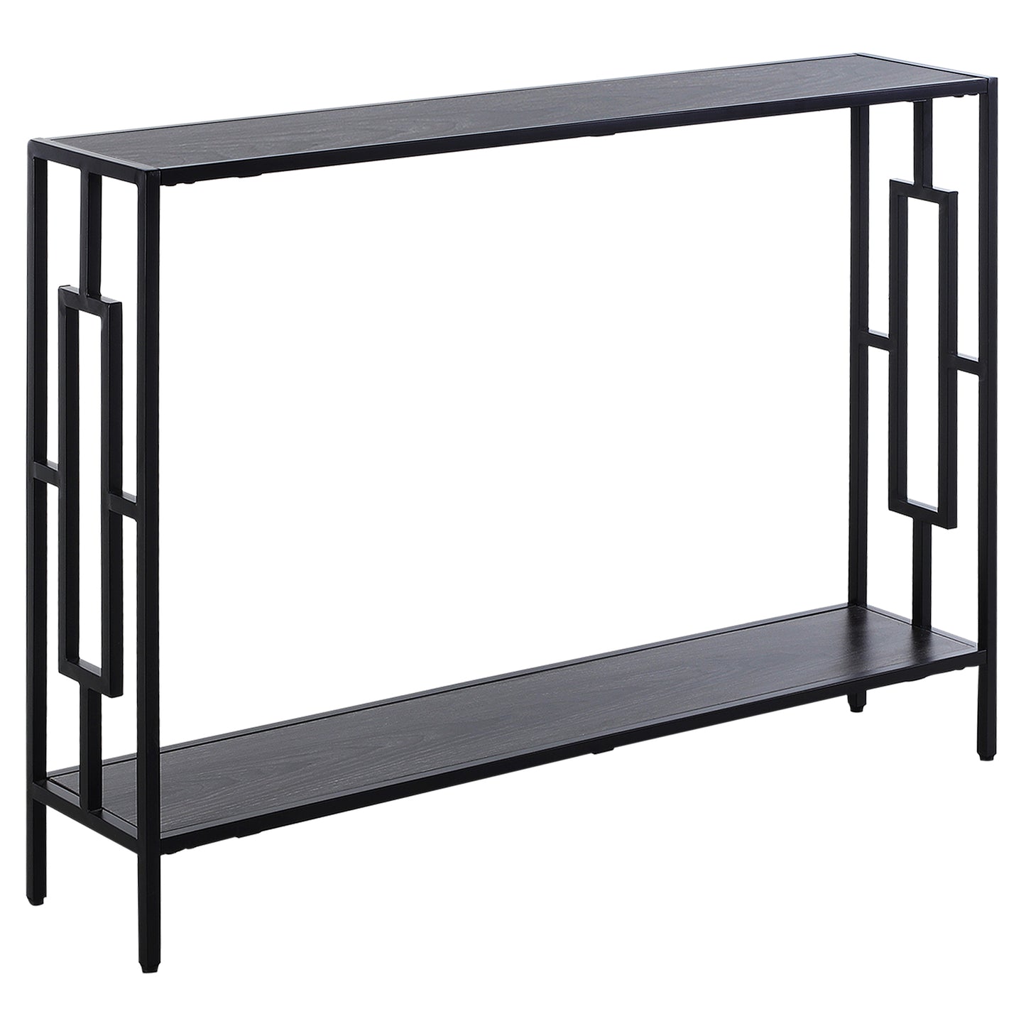 Comi 106cm Metal And Wooden Grey And Black Narrow Industrial Console Table With Bottom Shelf