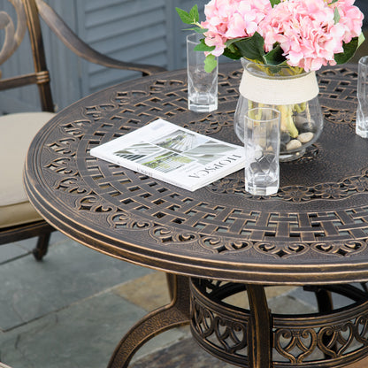 Nera Cast Aluminium Bronze 4 Seater Outdoor Dining Set With Cushions And Round Table