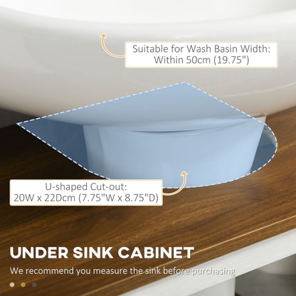 Venole Vara White Under Sink Vanity Storage Cabinet With Double Doors And Internal Shelving 60x30x60cm