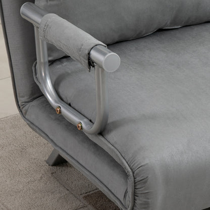 Nilara Light Grey 2 Seater Click Clack Sofa Bed Silver Metal Legs