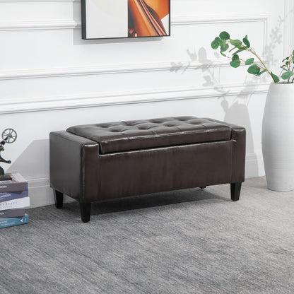 Rira Faux Leather Brown Storage Ottoman Bench With Diamond Tufted Seat