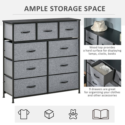 Molisa Metal And Fabric Grey 9 Fabric Drawers Storage Dresser