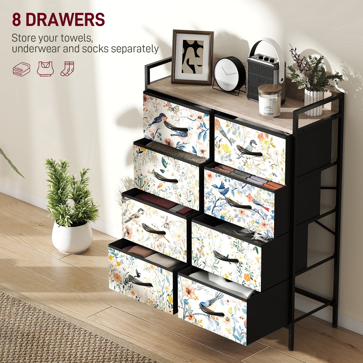 Tonona Wooden White 8 Drawer Storage Chest