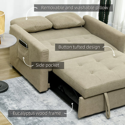 Venido Loni Beige Fabric 2 Seater Sofa Bed With Side Pockets And Cushions