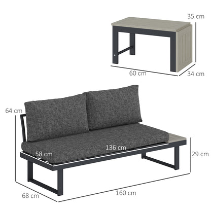 Maluki Aluminium Dark Grey 4 Seater L Shaped Garden Furniture Set With Coffee Table