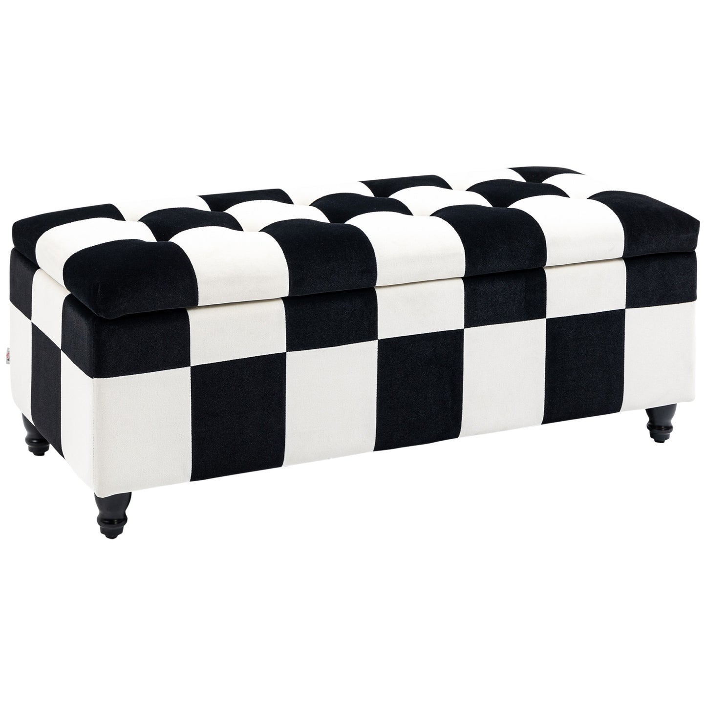 Tava Velvet Black and White Storage Bench With Wooden Legs For Bedroom