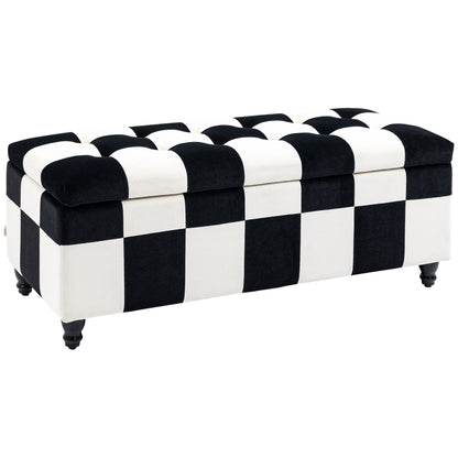 Tava Velvet Black and White Storage Bench With Wooden Legs For Bedroom