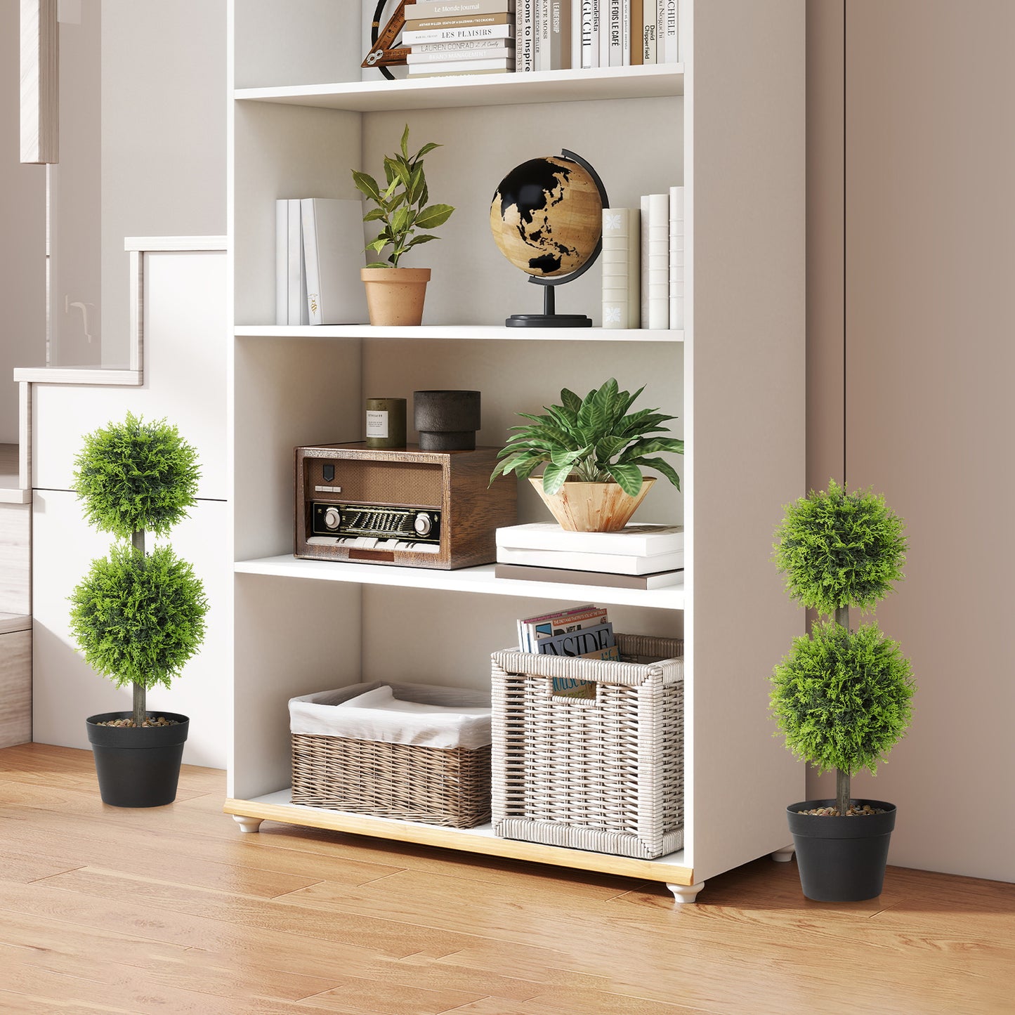 Leka Fadi Set Of 2 Artificial Boxwood Ball Topiary Trees With Double Ball Design H8 60cm