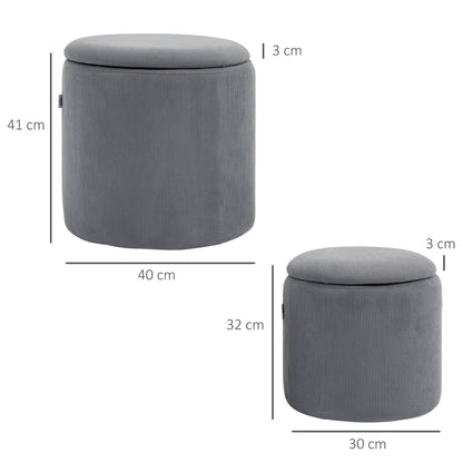 Seleco Set Of 2 Corduroy Grey Round Storage Ottomans