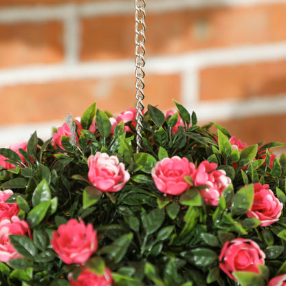 Colana Yoli Set Of 2 Artificial UV Resistant Rose Style Topiary Balls H8 28cm Pink