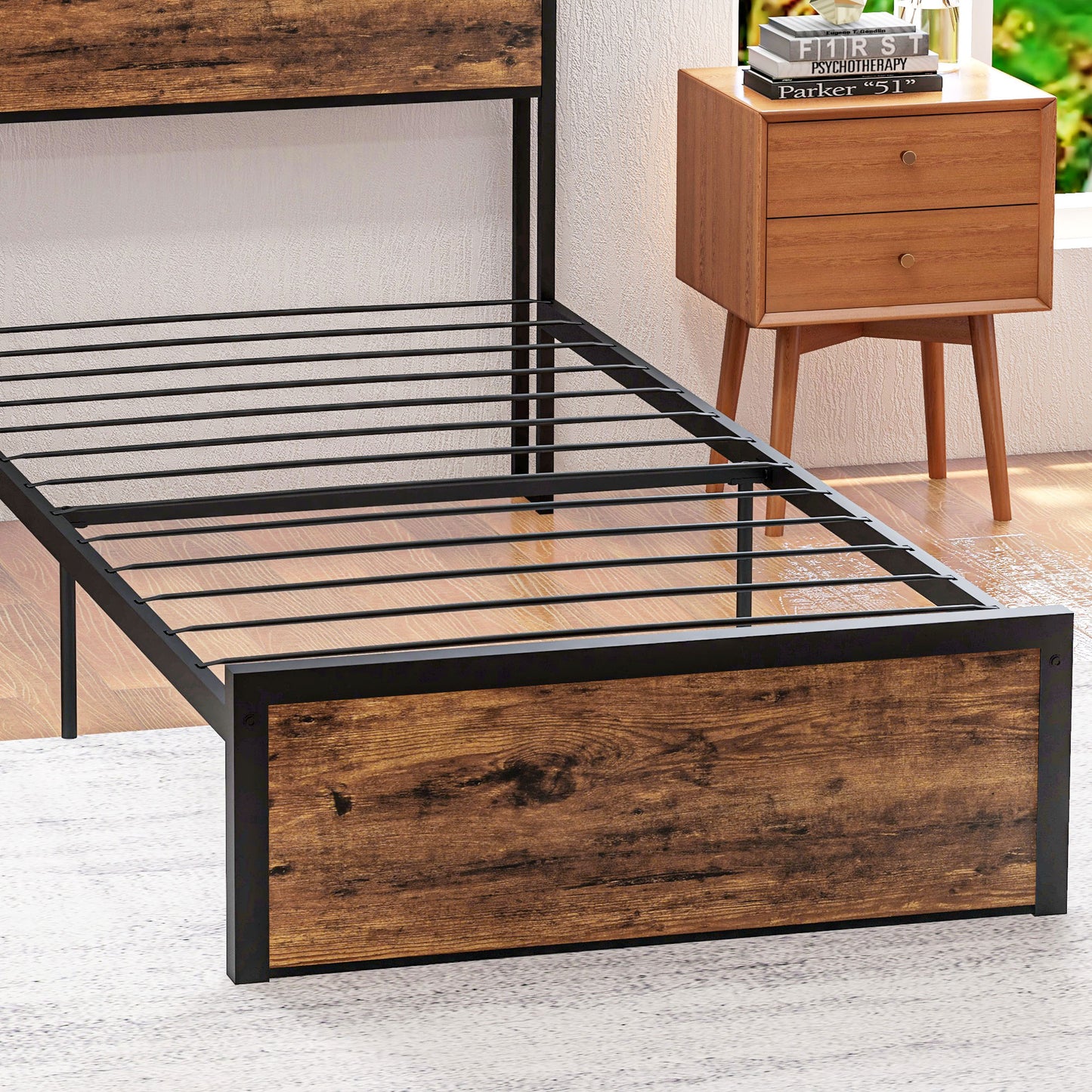 Sata 3FT1 Rustic Brown and Black Industrial Single Bed Frame with Shelves