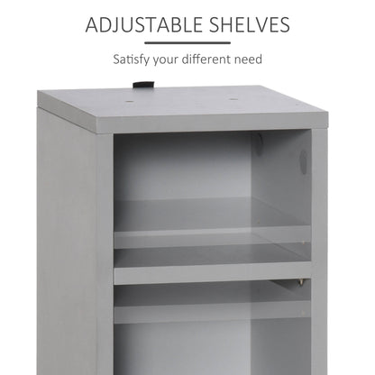 Nonono Wood Grey Set Of 2 Media Storage Towers With Adjustable Shelves