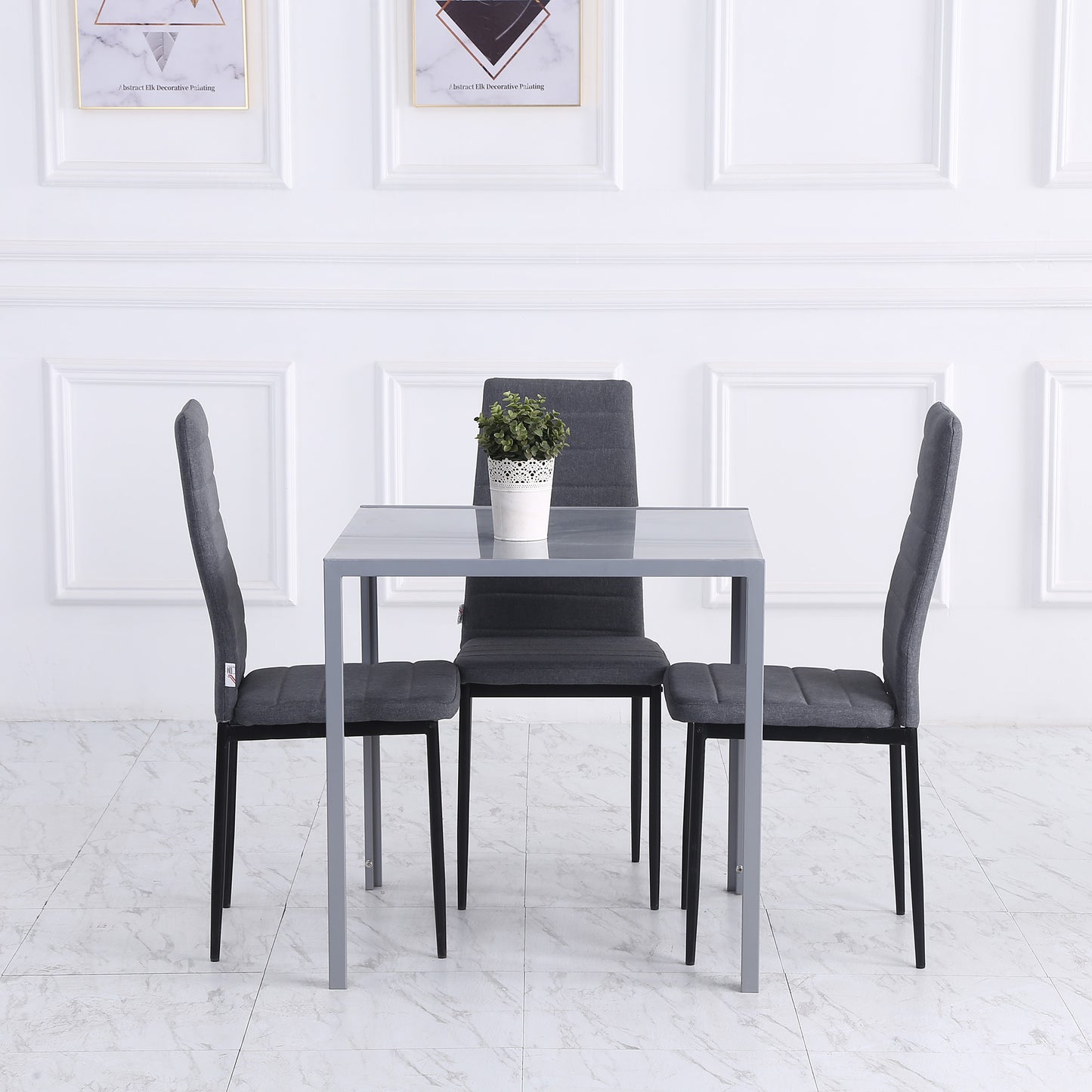 Conona Metal Grey Square Glass Dining Table For 2 To 4 People