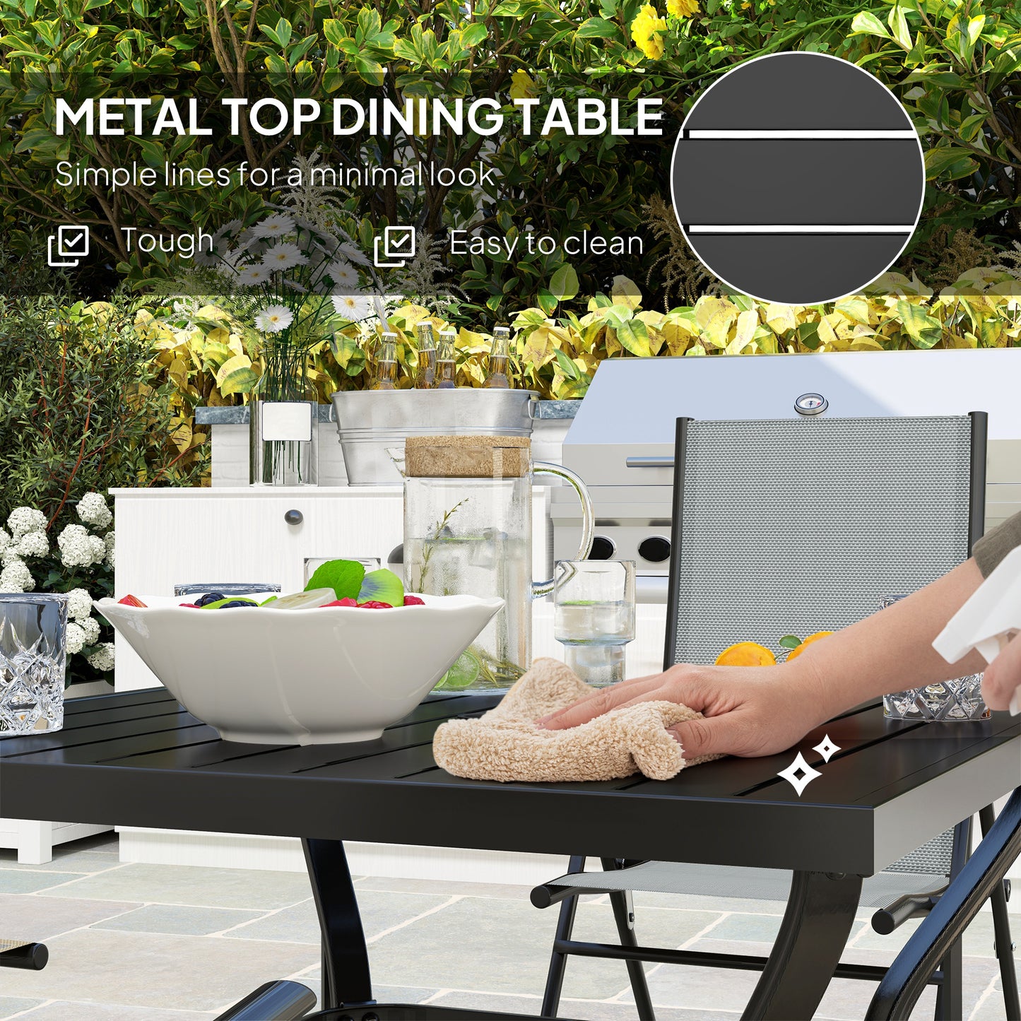 Mattilo 4 Seater Light Grey Mesh and Black Steel Frame Dining Set