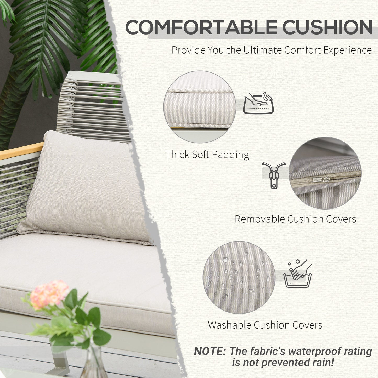 Rotoyo Kaha Grey Rattan String 4 Seater Outdoor Furniture Set With Cushions