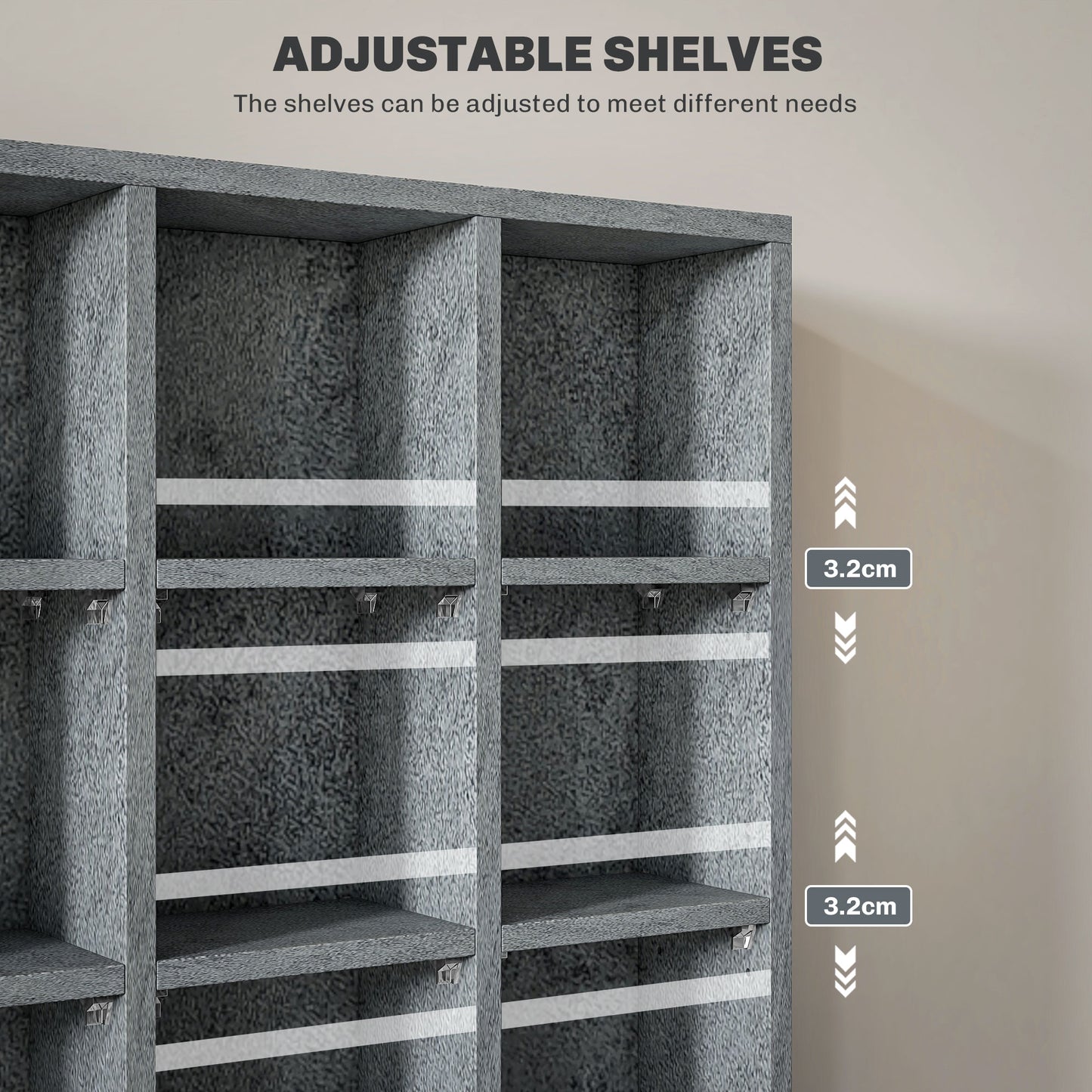 Kavilu Wood Cement Grey CD Storage Cabinet With Adjustable Shelves 89 x 130.5 cm