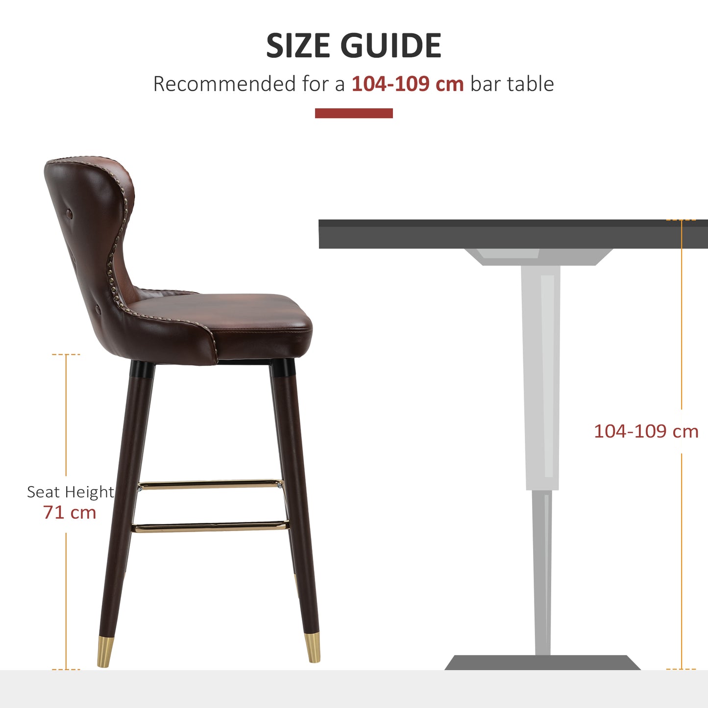 Halotti Faux Leather Brown Bar Stools Set Of 2 With Back Support And Wooden Legs