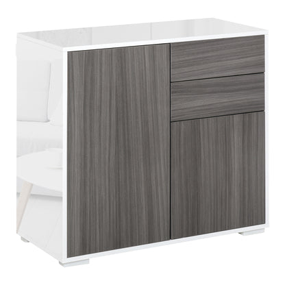 Luel High Gloss White and Grey Wood Effect Compact Sideboard With Push Open Drawer and 2 Doors