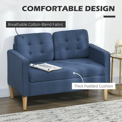 Vanasu Blue Compact 2 Seater Sofa With Hidden Storage Tufted Seat