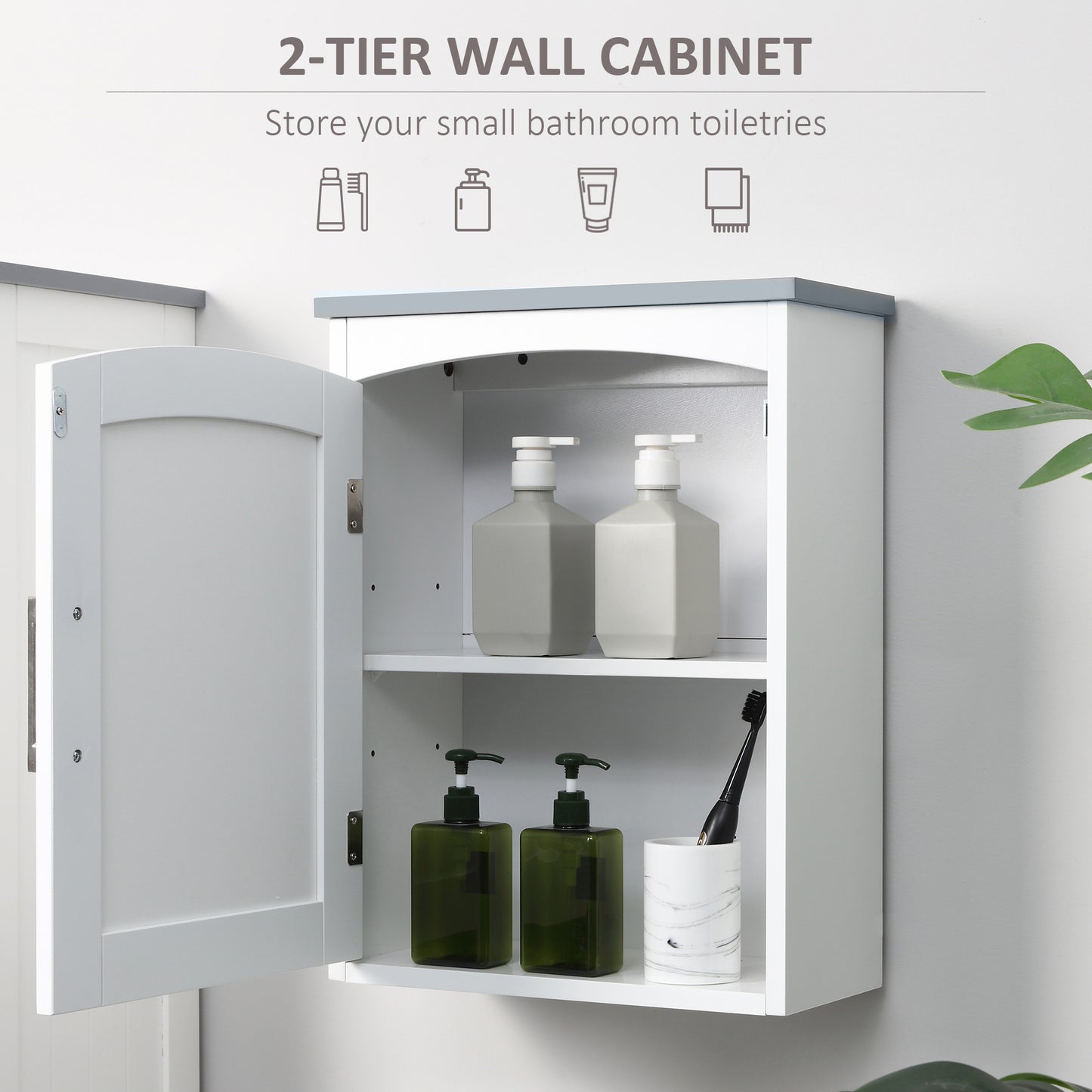 Miel Wall Mounted Bathroom Storage Cabinet With Arched Door And Adjustable Shelving Light Grey And White