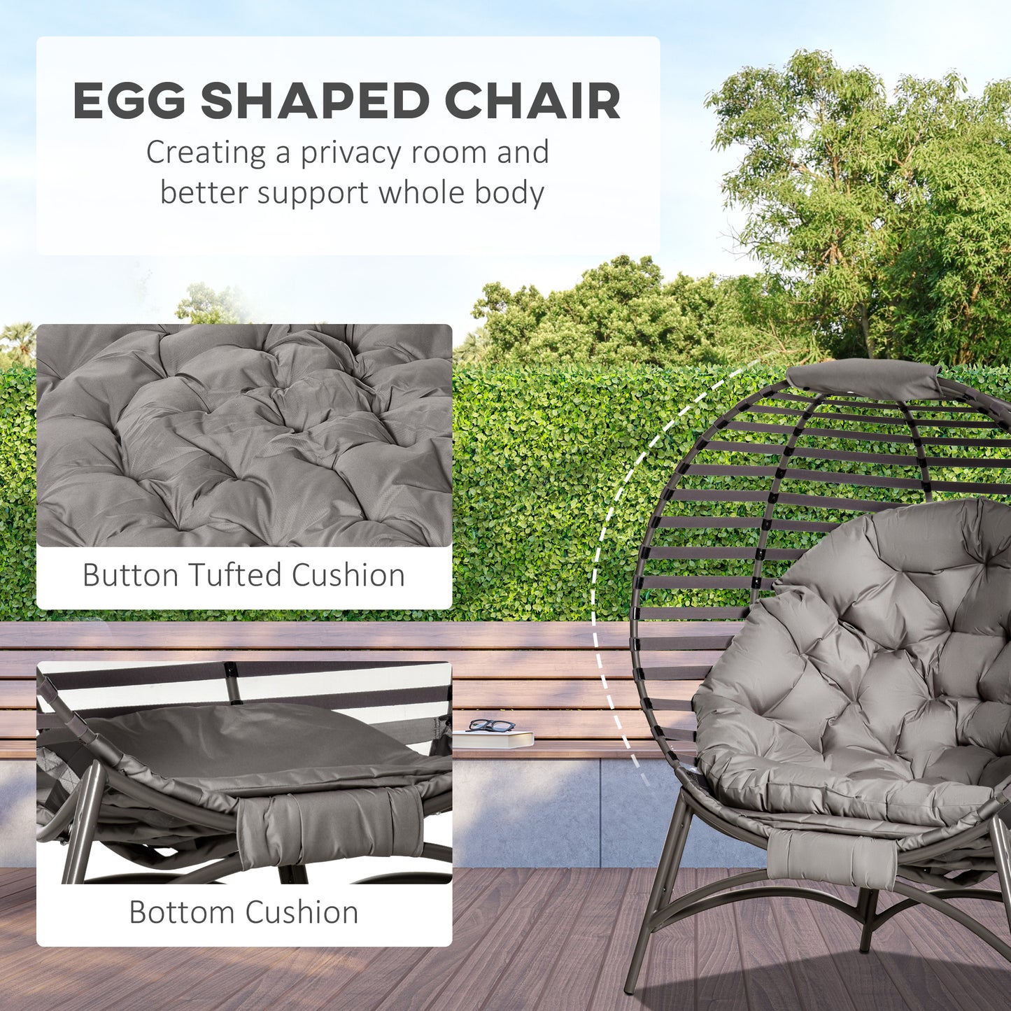 Refito Toma Rattan Brown Egg Chair With Cushions And Side Pocket