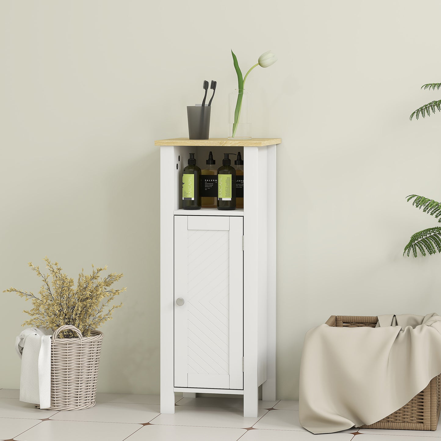 Redove Vama Compact Slim Bathroom Storage Unit With OFauxn Shelving And Adjustable Interior White 32 x 30 x 80 cm