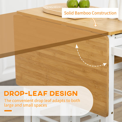 Elvami Vafa Wooden White Kitchen Island Set With 2 Stools Drop Leaf Top Drawers And Towel Rack