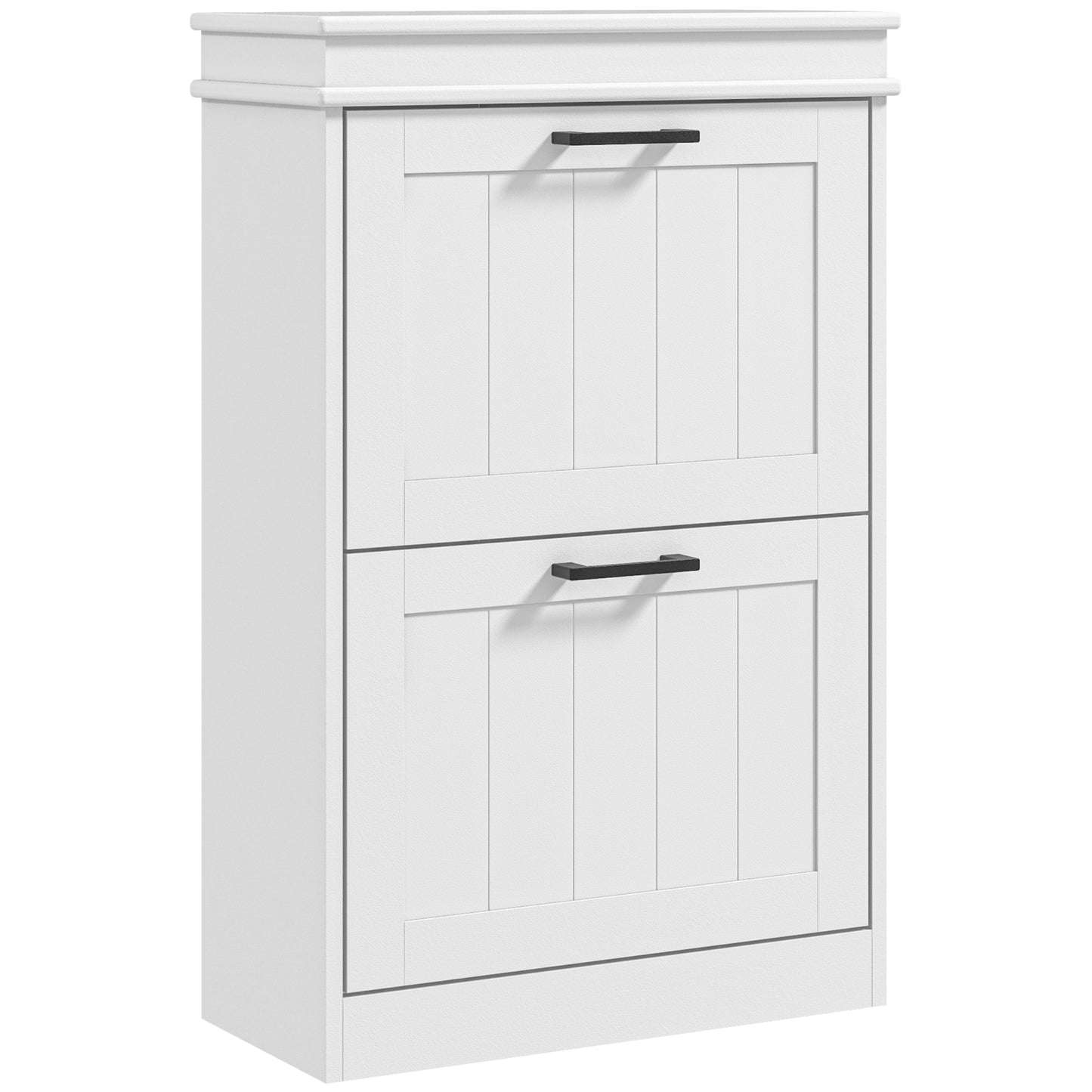 Bana Wooden White Minimal 2 Drawer Shoe Cabinet For 10 Pairs