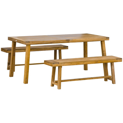 Mofi Acacia Wood Natural 3 Piece Picnic Bench Set With Table And 2 Benches