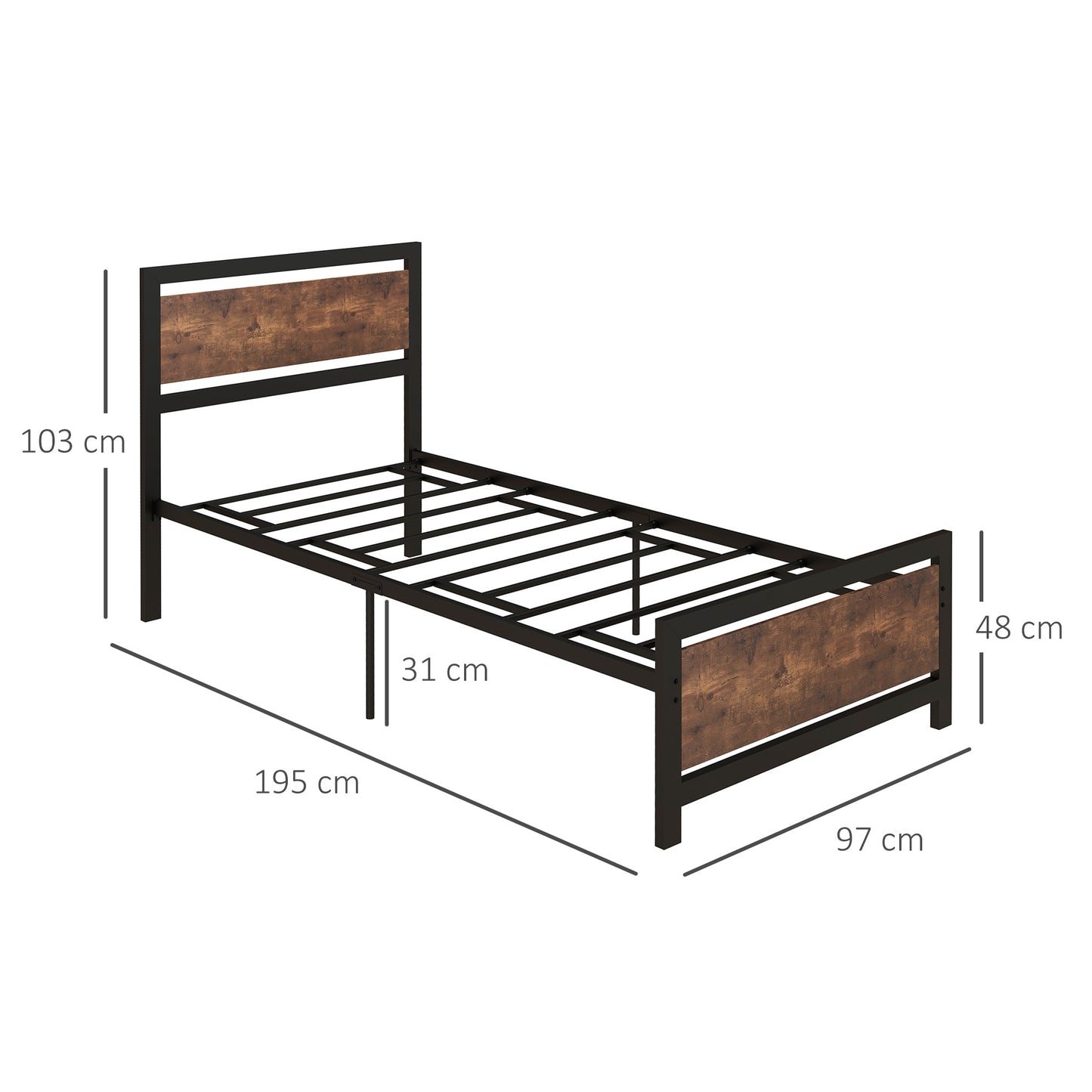 Lemisa 3FT Single Metal Bed Frame with Headboard and Footboard