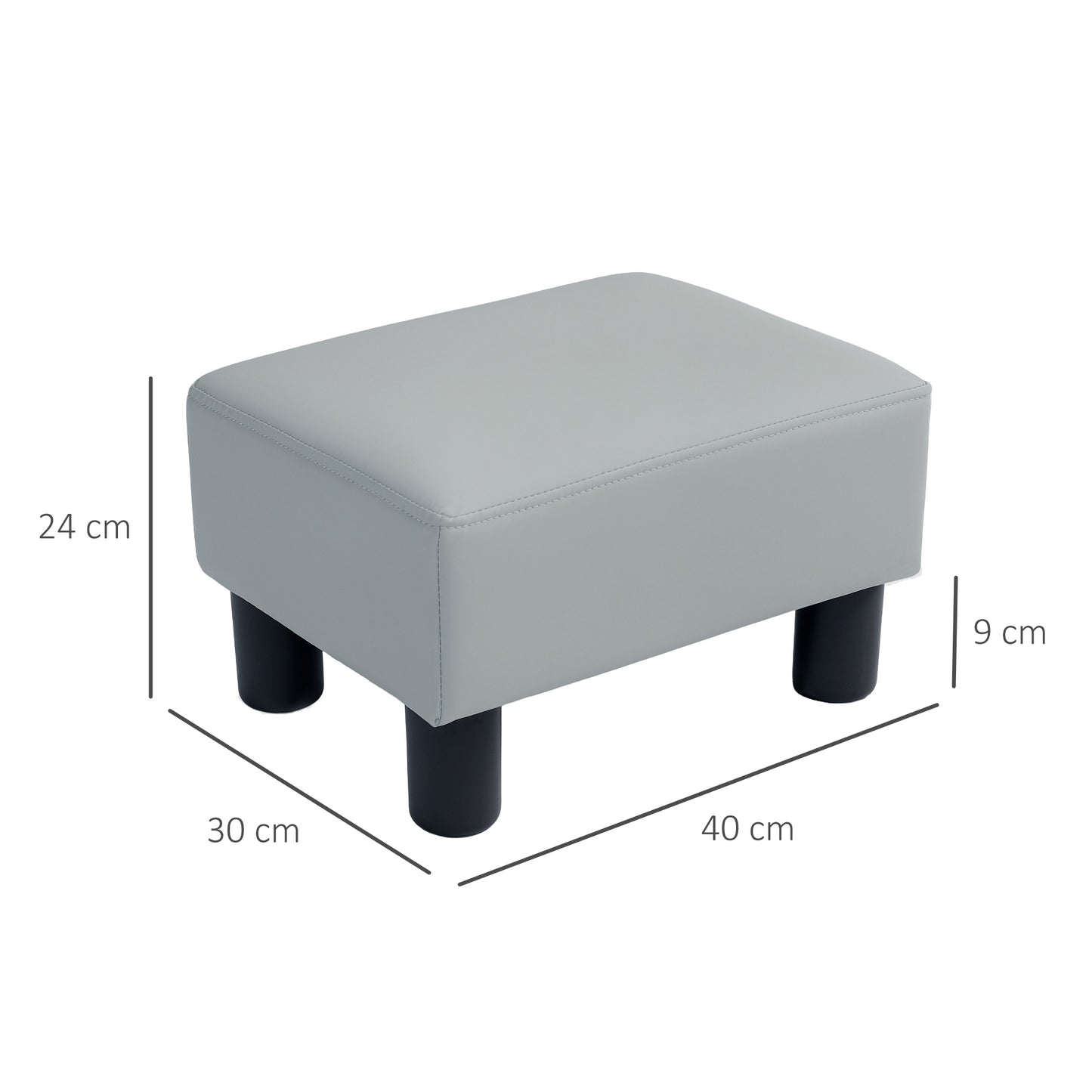Relata Faux Leather Grey Cube Footstool With Black Legs