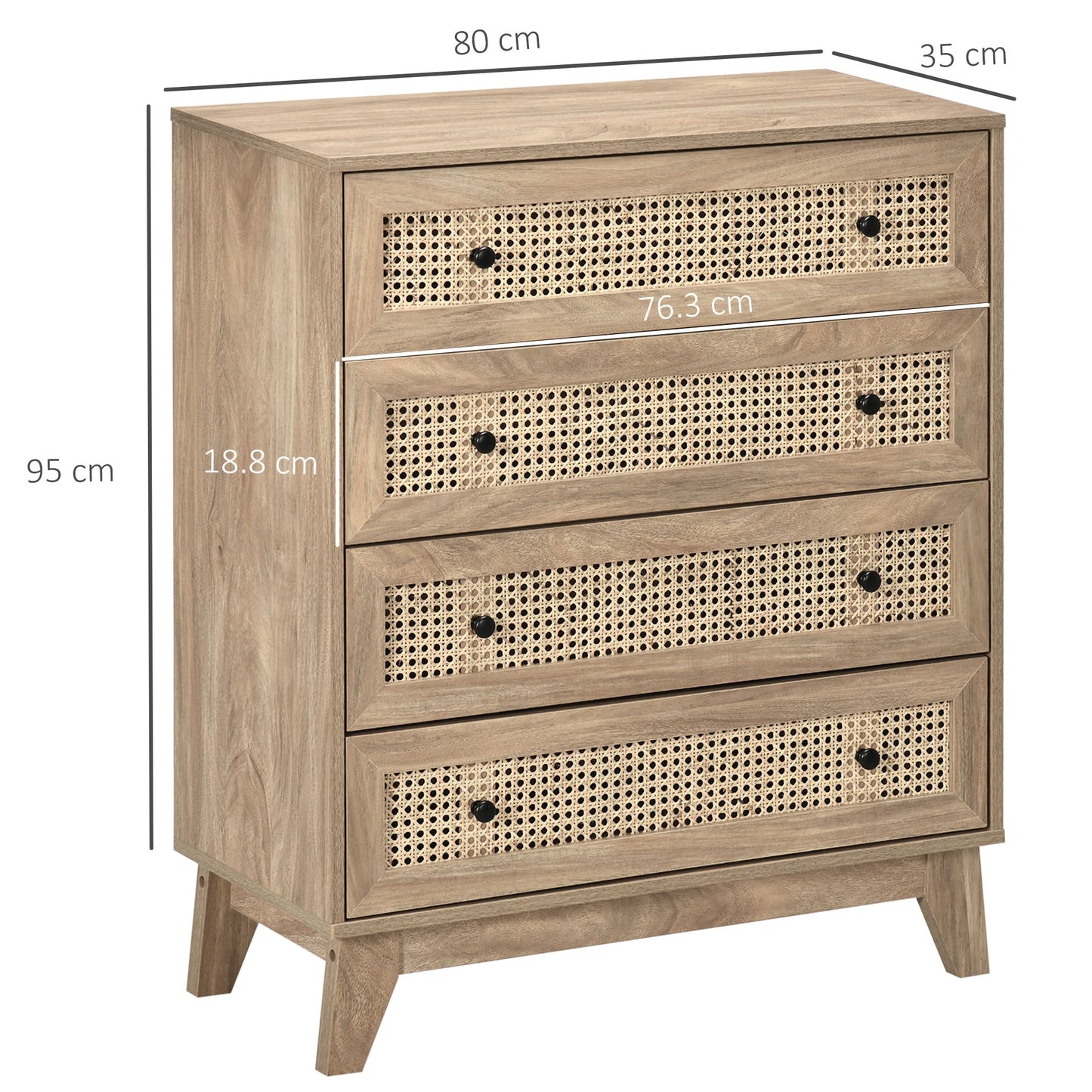 Mohetak Wood and Rattan 4 Drawer Storage Chest