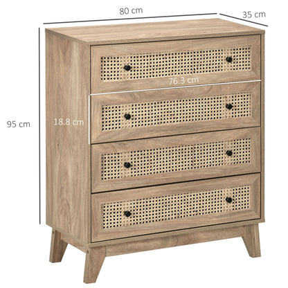 Mohetak Wood and Rattan 4 Drawer Storage Chest