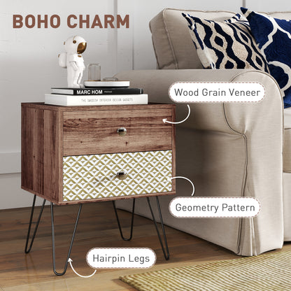 Lofake Scandinavian Brown 2 Drawer Nightstand