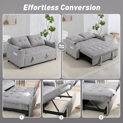 Lore Light Grey Corduroy 2 Seater Click Clack Sofa Bed